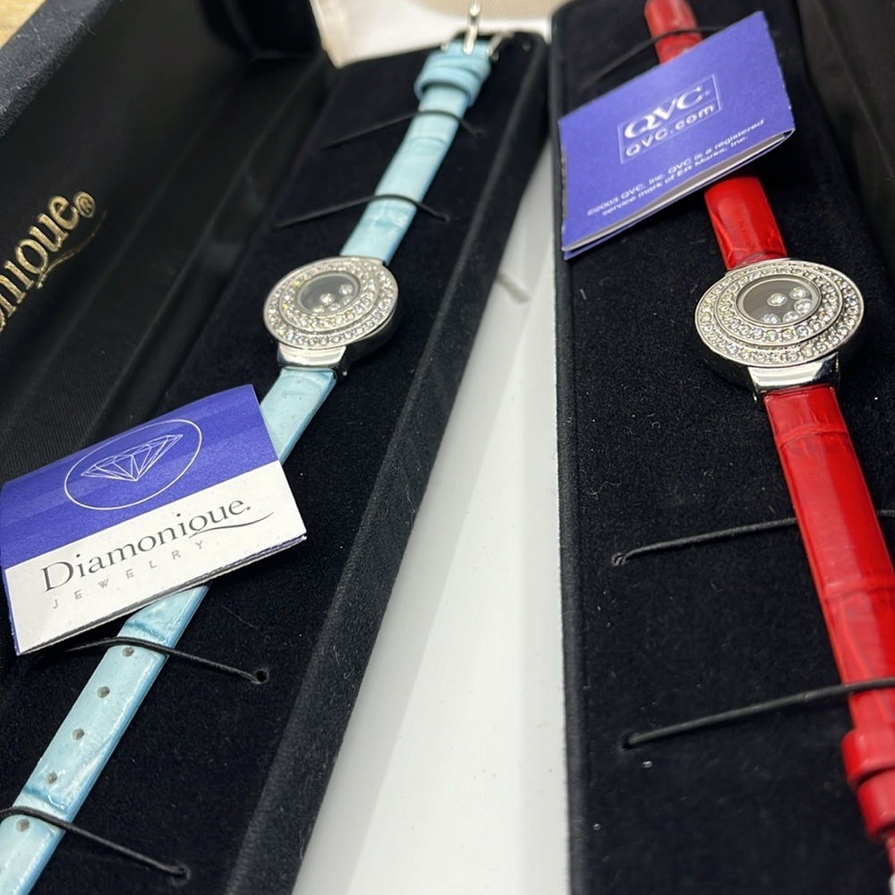 Vintage QVC Diamonique Stainless CZ Bracelets Red & Blue Set (2) Milor Italy - Picture 7 of 10